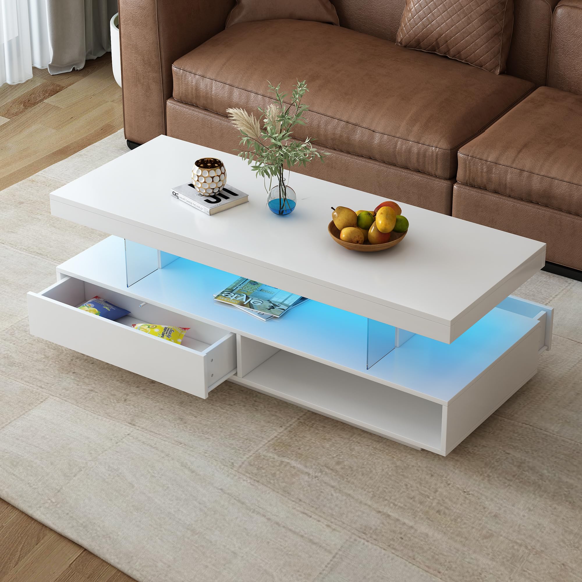 Amazon.com: LUMISOL White Coffee Table with Storage Drawer, for